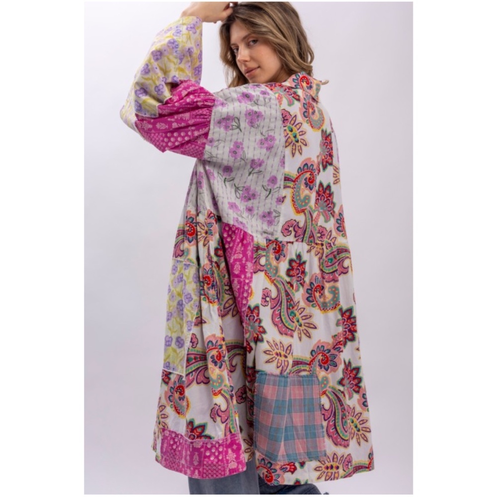 Bluevelvet Multicolor Floral Patchwork Button Down Loose Fit Light jacket Shacke - Picture 3 of 7